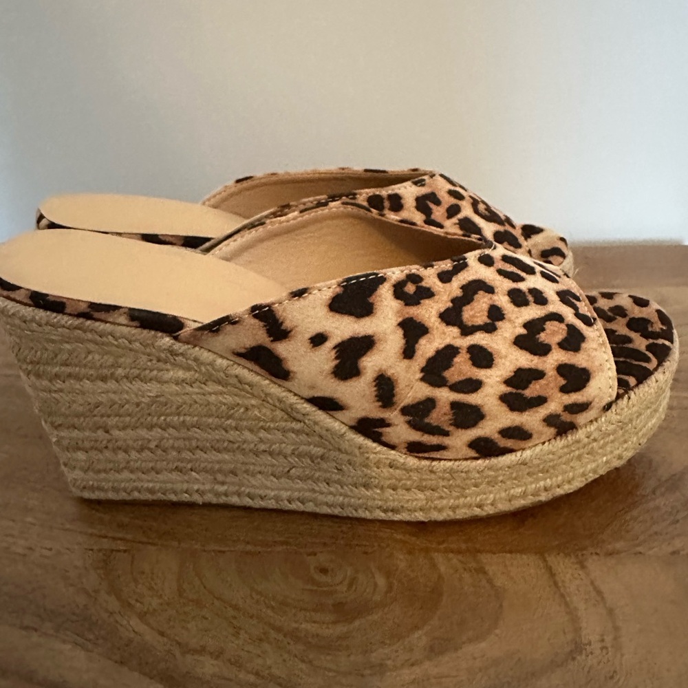 Brown Tan Leopard Print Wedge Sandals